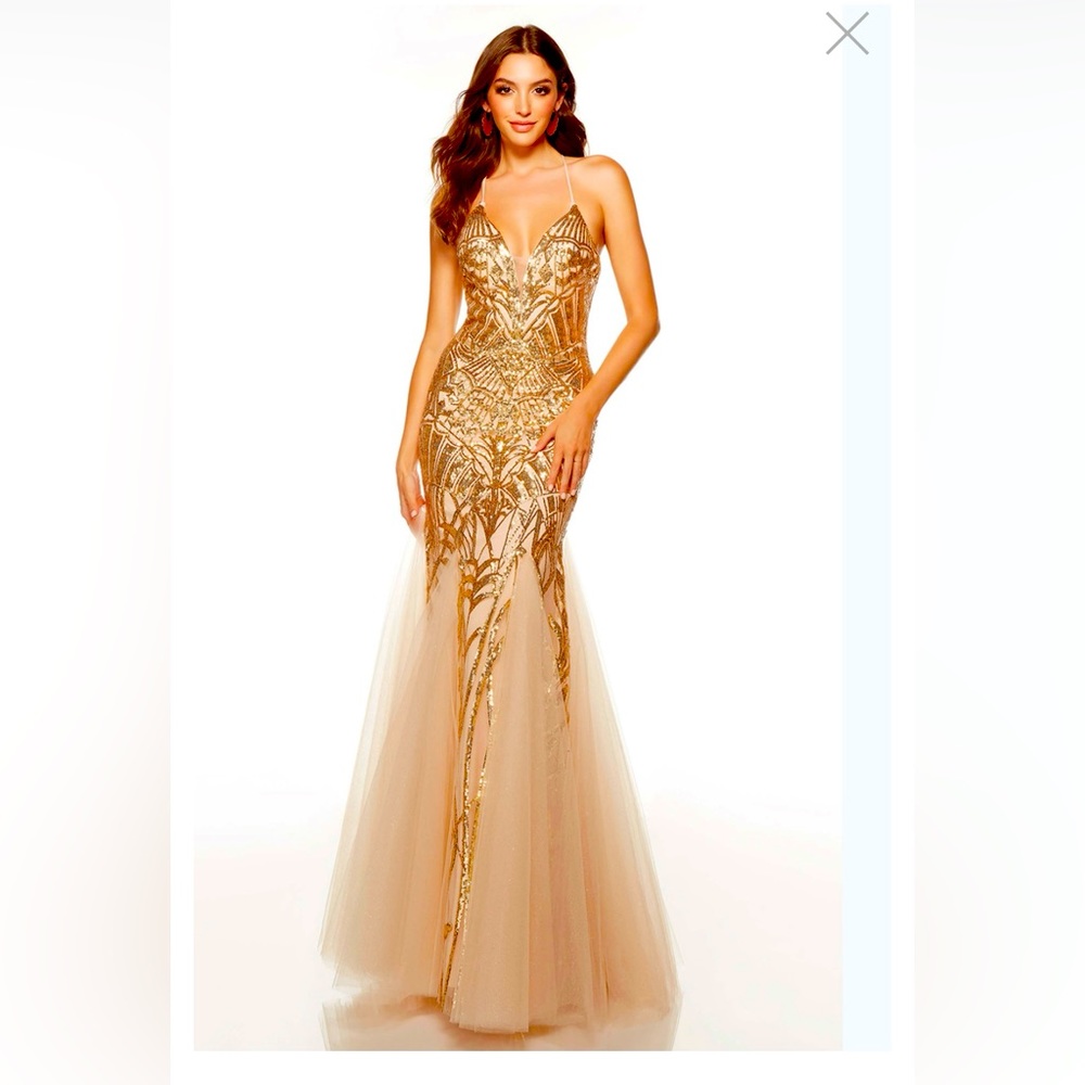 Alyce Paris Sheath Gold Sequins Gown Size 14 New With Tags